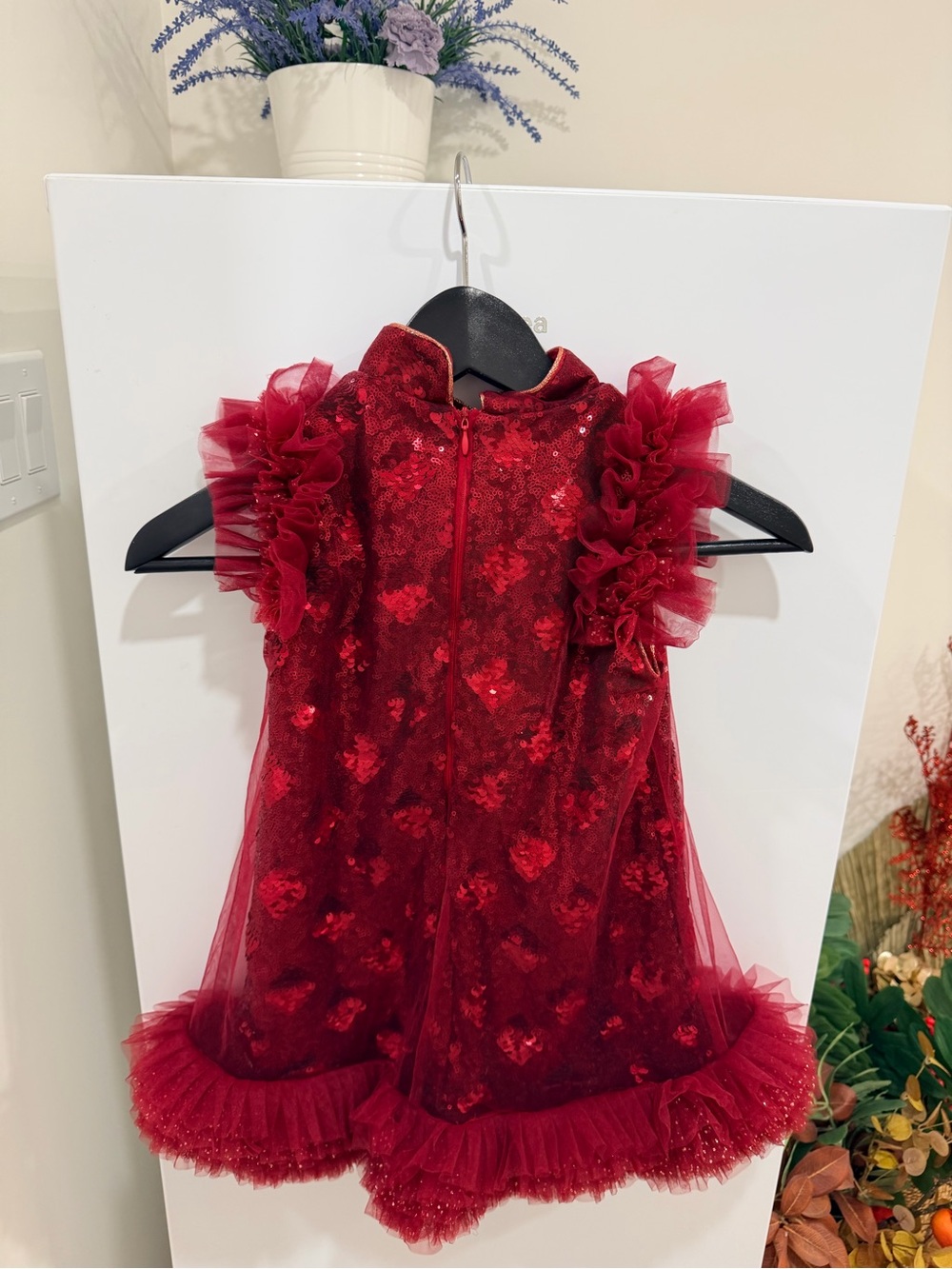 Girls Red Sequin Tulle Party Costume Dress